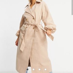 Missguided Women's Natural Formal Longline Coat With Balloon Sleeves